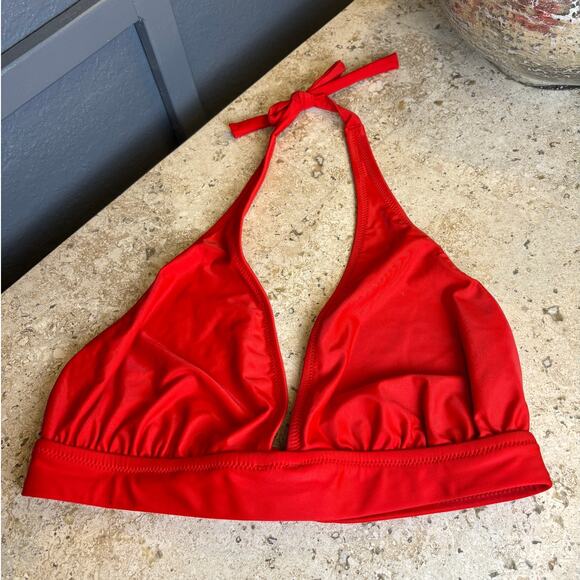 J Crew Women's Red Swim Halter Bikini Vacation Resort Cruise Beach Top Size XL - Picture 2 of 3